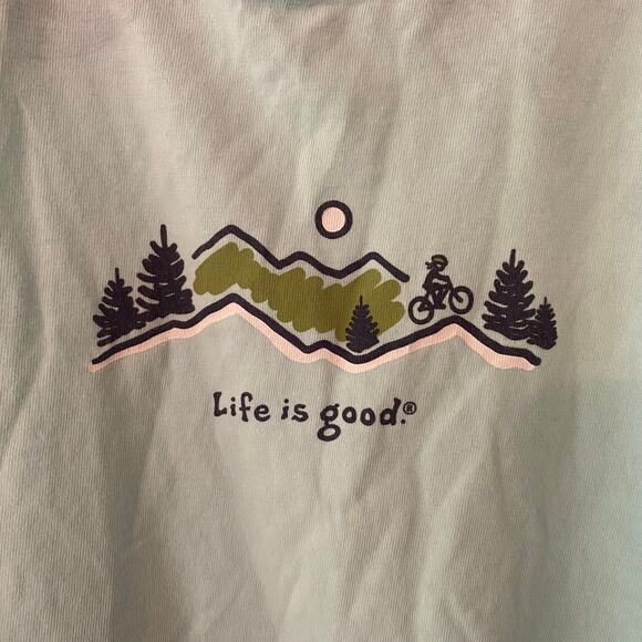 Life Is Good Blue Outdoors Short Sleeve T-Shirt Cotton Gorpcore Women's size XS - Picture 4 of 10
